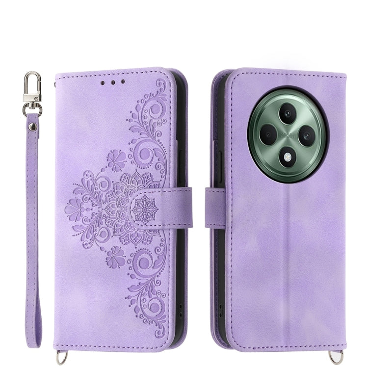 Custodia per telefono in pelle con portafoglio in rilievo con fiori al tatto, For OPPO A5 Pro 5G Global, For OPPO Reno13 F 4G / 5G, For OPPO Reno12 F 4G / 5G / F27 India, For OPPO Reno11 F
