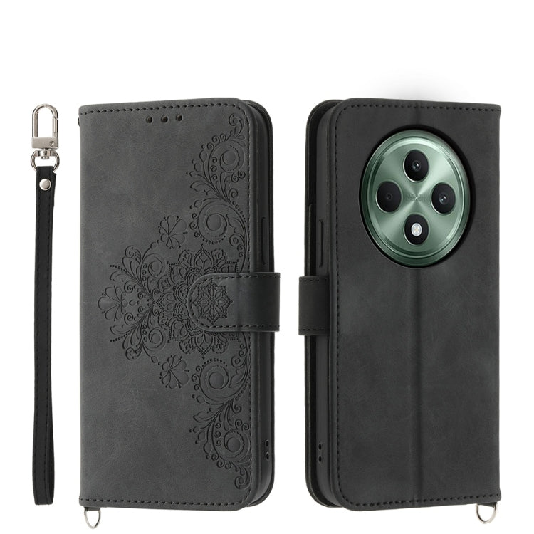 Custodia per telefono in pelle con portafoglio in rilievo con fiori al tatto, For OPPO A5 Pro 5G Global, For OPPO Reno13 F 4G / 5G, For OPPO Reno12 F 4G / 5G / F27 India, For OPPO Reno11 F