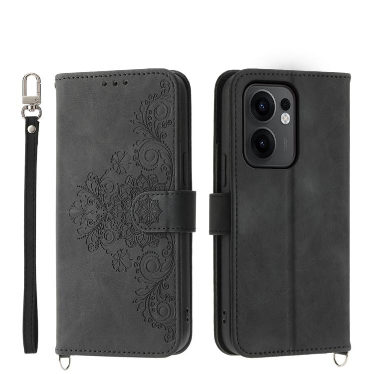 Custodia per telefono in pelle con portafoglio in rilievo con fiori al tatto, For OPPO A5 Pro 5G Global, For OPPO Reno13 F 4G / 5G, For OPPO Reno12 F 4G / 5G / F27 India, For OPPO Reno11 F