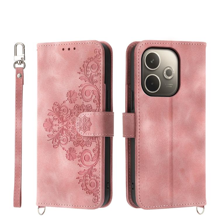 Custodia per telefono in pelle con portafoglio in rilievo con fiori al tatto, For OPPO A5 Pro 5G Global, For OPPO Reno13 F 4G / 5G, For OPPO Reno12 F 4G / 5G / F27 India, For OPPO Reno11 F