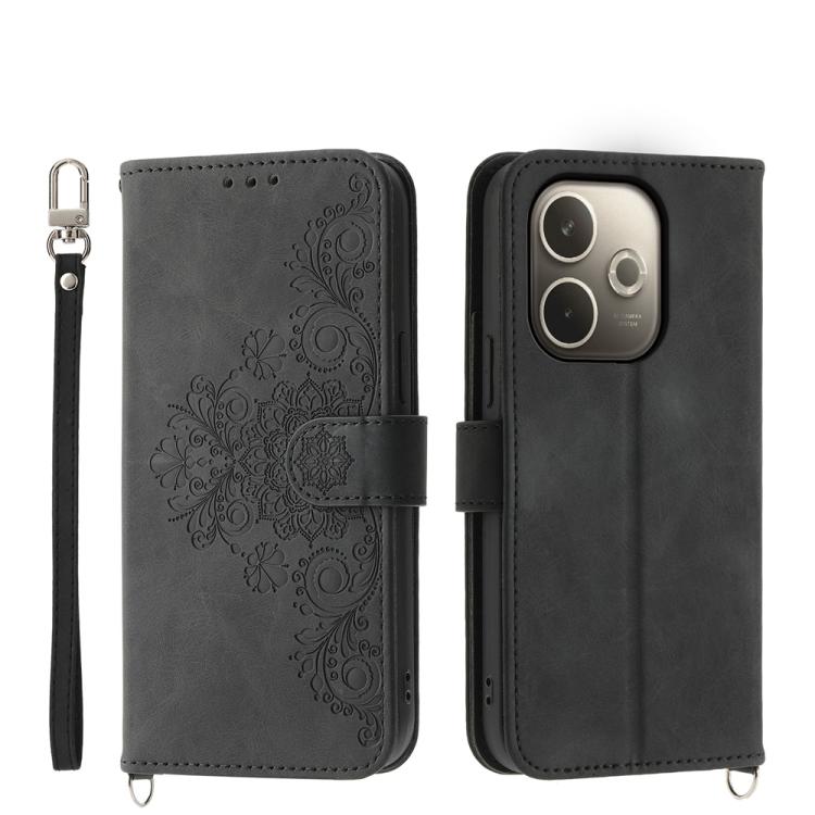 Custodia per telefono in pelle con portafoglio in rilievo con fiori al tatto, For OPPO A5 Pro 5G Global, For OPPO Reno13 F 4G / 5G, For OPPO Reno12 F 4G / 5G / F27 India, For OPPO Reno11 F