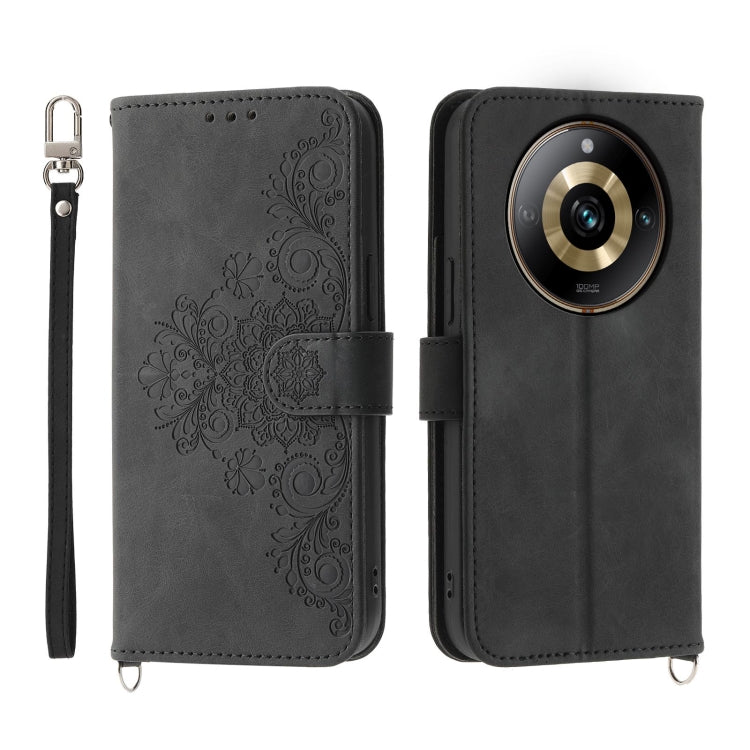 Custodia per telefono in pelle con portafoglio in rilievo con fiori al tatto, For Realme 11 4G, For Realme 11 5G, For Realme C53, For Realme 11 Pro 5G / 11 Pro+ 5G