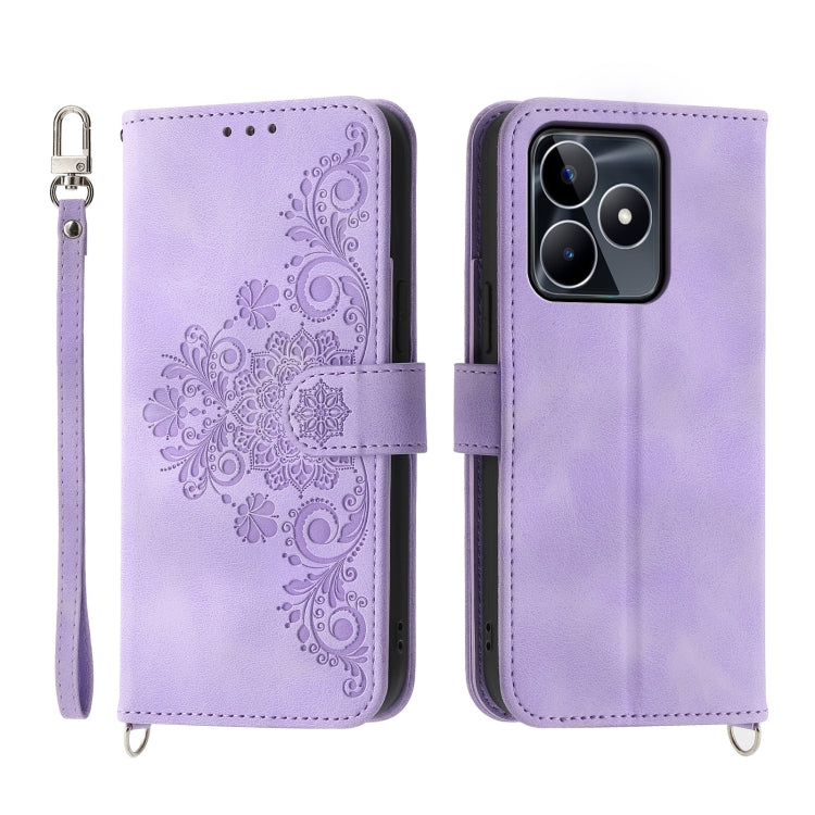Custodia per telefono in pelle con portafoglio in rilievo con fiori al tatto, For Realme 11 4G, For Realme 11 5G, For Realme C53, For Realme 11 Pro 5G / 11 Pro+ 5G