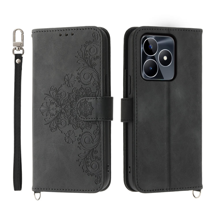 Custodia per telefono in pelle con portafoglio in rilievo con fiori al tatto, For Realme 11 4G, For Realme 11 5G, For Realme C53, For Realme 11 Pro 5G / 11 Pro+ 5G
