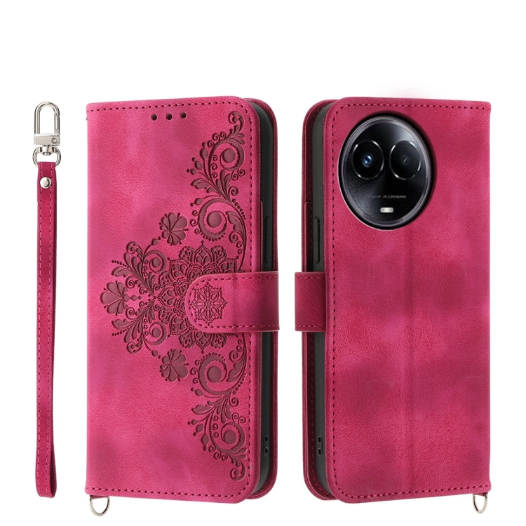 Custodia per telefono in pelle con portafoglio in rilievo con fiori al tatto, For Realme 11 4G, For Realme 11 5G, For Realme C53, For Realme 11 Pro 5G / 11 Pro+ 5G