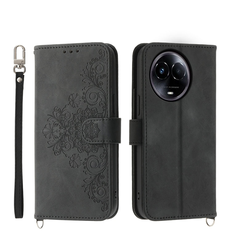 Custodia per telefono in pelle con portafoglio in rilievo con fiori al tatto, For Realme 11 4G, For Realme 11 5G, For Realme C53, For Realme 11 Pro 5G / 11 Pro+ 5G