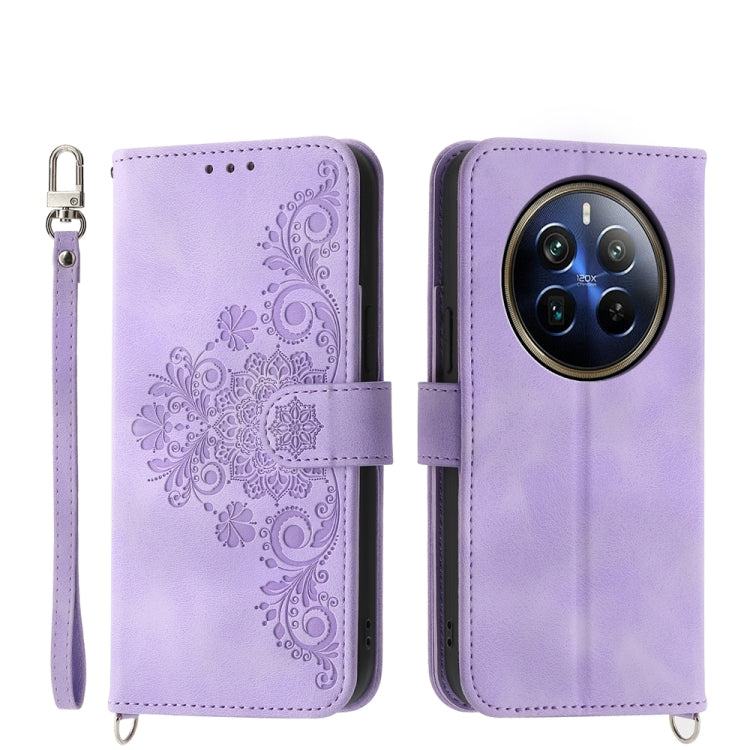 Custodia per telefono in pelle con portafoglio in rilievo con fiori al tatto, For Realme GT 6 Global, For Realme 12 5G, For Realme 12+, For Realme 12 Pro+