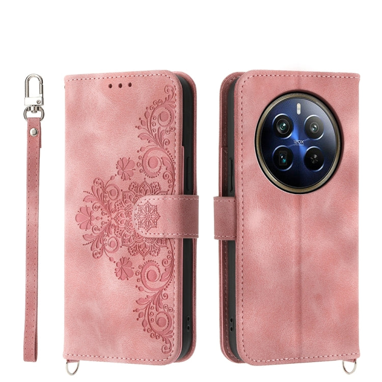 Custodia per telefono in pelle con portafoglio in rilievo con fiori al tatto, For Realme GT 6 Global, For Realme 12 5G, For Realme 12+, For Realme 12 Pro+