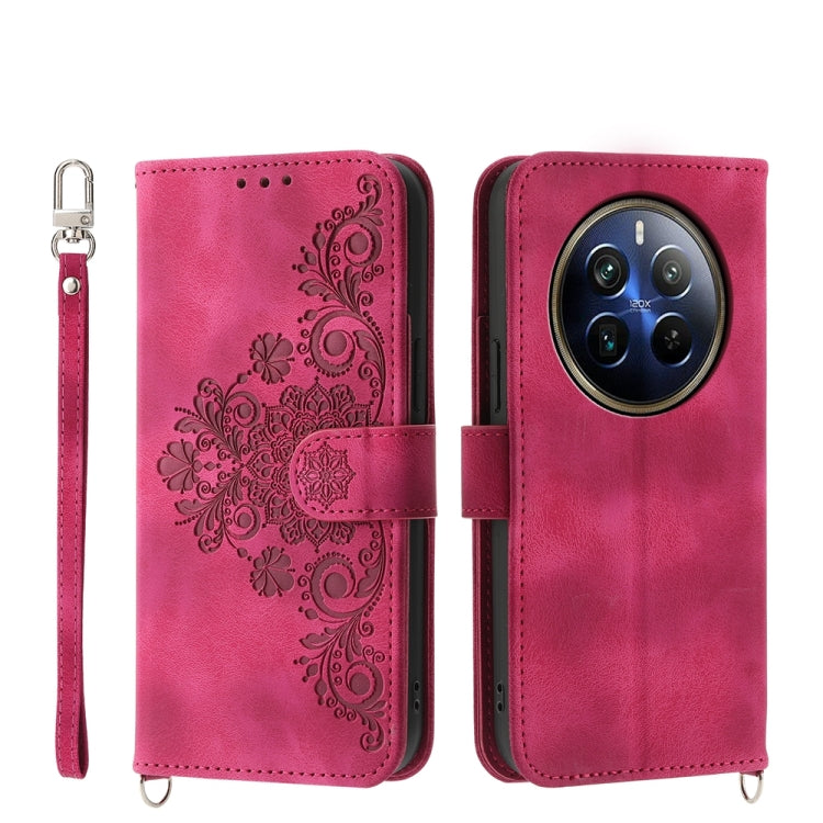 Custodia per telefono in pelle con portafoglio in rilievo con fiori al tatto, For Realme GT 6 Global, For Realme 12 5G, For Realme 12+, For Realme 12 Pro+