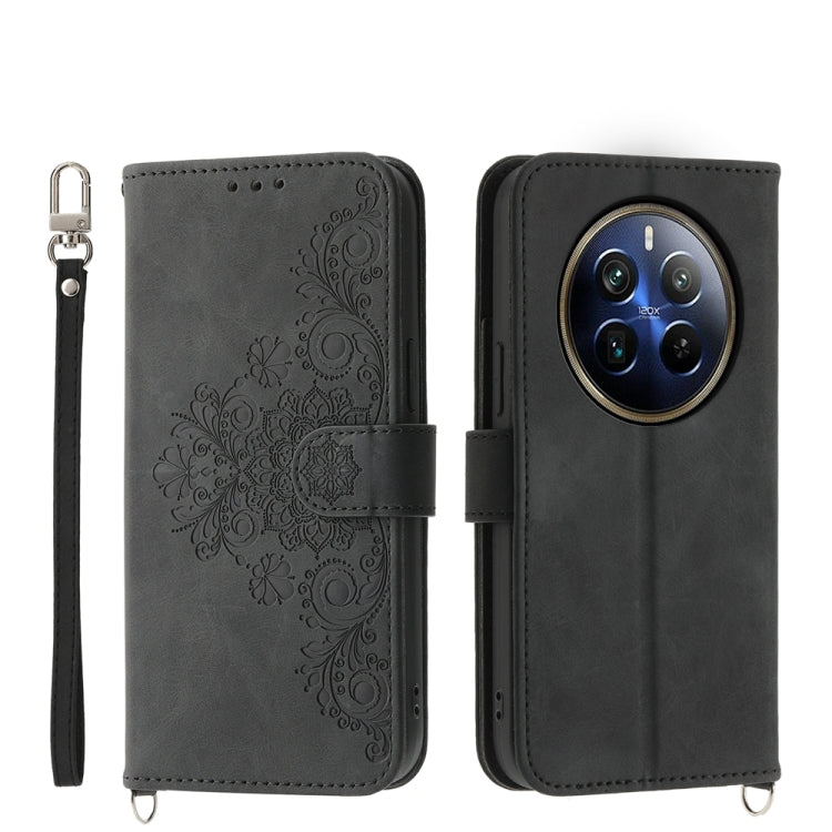 Custodia per telefono in pelle con portafoglio in rilievo con fiori al tatto, For Realme GT 6 Global, For Realme 12 5G, For Realme 12+, For Realme 12 Pro+