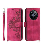 Custodia per telefono in pelle con portafoglio in rilievo con fiori al tatto, For Realme GT 6 Global, For Realme 12 5G, For Realme 12+, For Realme 12 Pro+