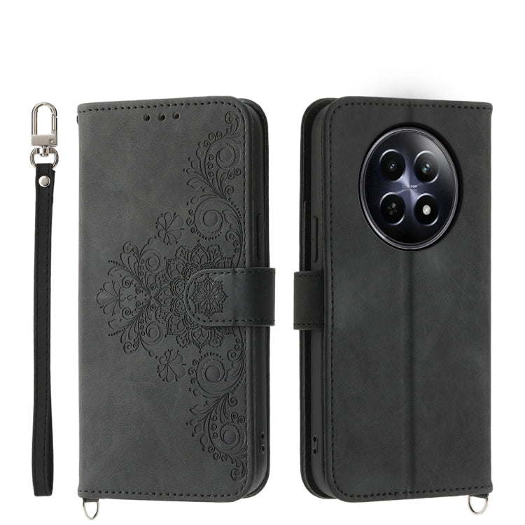 Custodia per telefono in pelle con portafoglio in rilievo con fiori al tatto, For Realme GT 6 Global, For Realme 12 5G, For Realme 12+, For Realme 12 Pro+