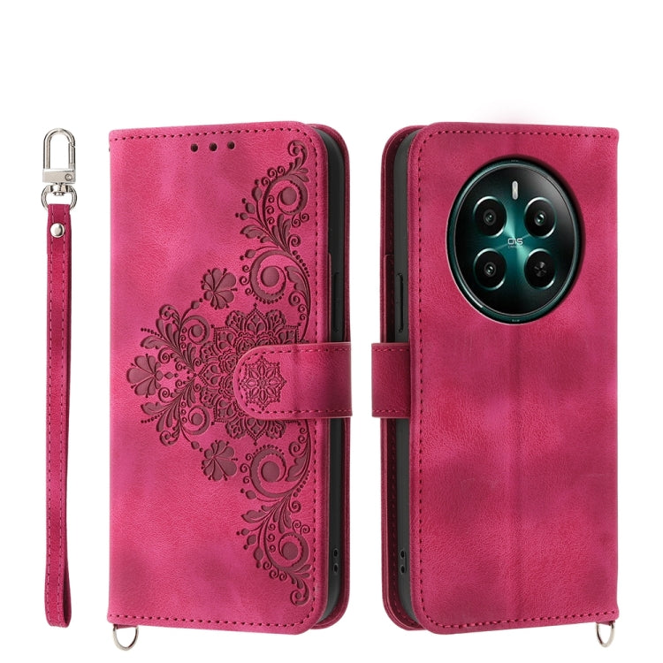 Custodia per telefono in pelle con portafoglio in rilievo con fiori al tatto, For Realme GT 6 Global, For Realme 12 5G, For Realme 12+, For Realme 12 Pro+