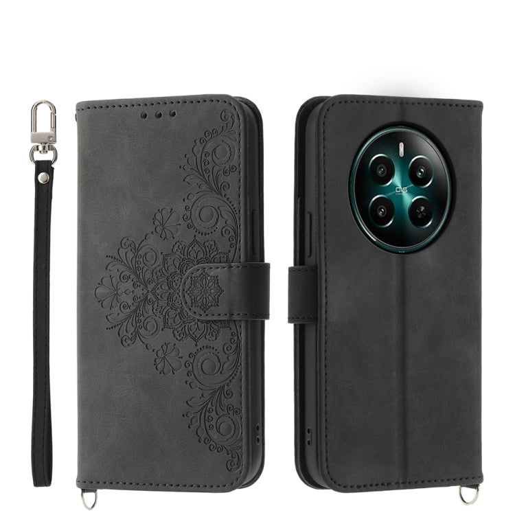 Custodia per telefono in pelle con portafoglio in rilievo con fiori al tatto, For Realme GT 6 Global, For Realme 12 5G, For Realme 12+, For Realme 12 Pro+