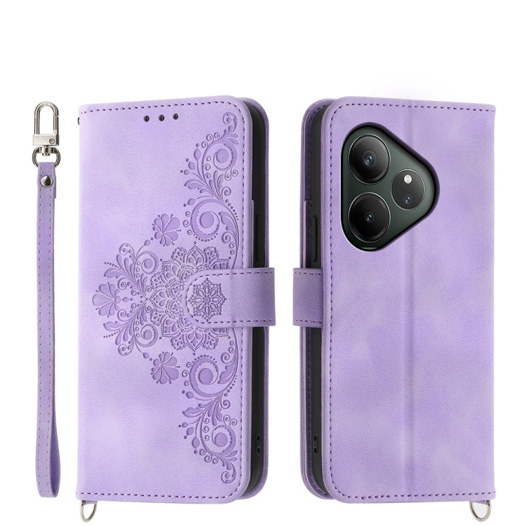Custodia per telefono in pelle con portafoglio in rilievo con fiori al tatto, For Realme GT 6 Global, For Realme 12 5G, For Realme 12+, For Realme 12 Pro+