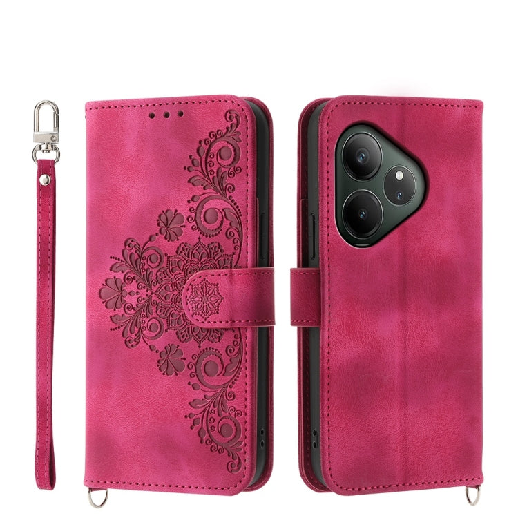 Custodia per telefono in pelle con portafoglio in rilievo con fiori al tatto, For Realme GT 6 Global, For Realme 12 5G, For Realme 12+, For Realme 12 Pro+