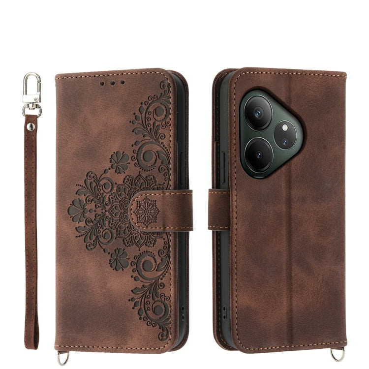 Custodia per telefono in pelle con portafoglio in rilievo con fiori al tatto, For Realme GT 6 Global, For Realme 12 5G, For Realme 12+, For Realme 12 Pro+