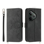 Custodia per telefono in pelle con portafoglio in rilievo con fiori al tatto, For Realme GT 6 Global, For Realme 12 5G, For Realme 12+, For Realme 12 Pro+