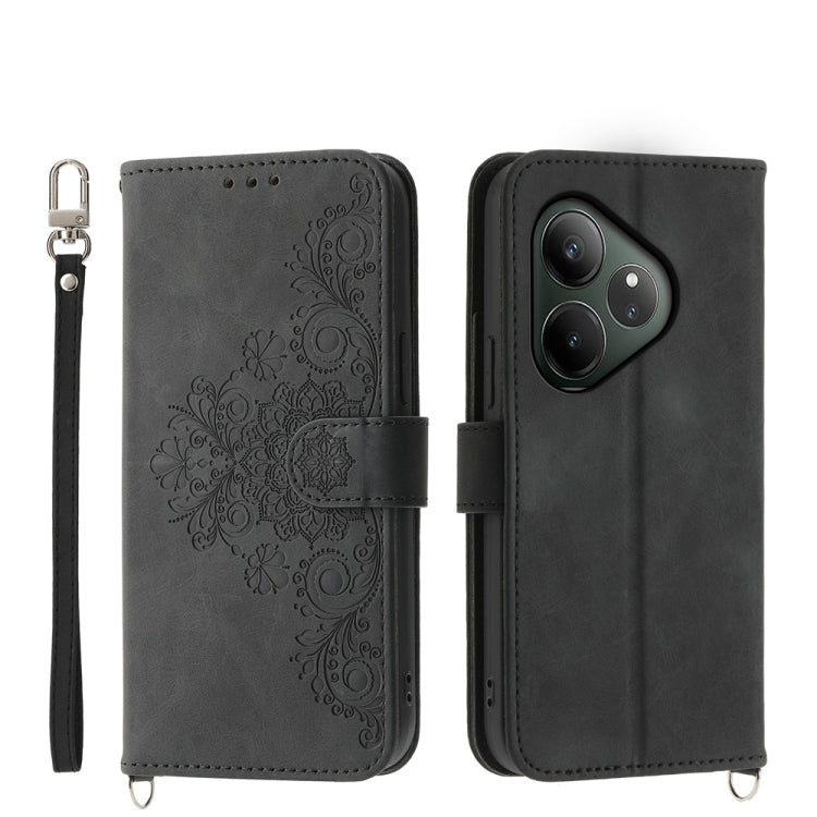 Custodia per telefono in pelle con portafoglio in rilievo con fiori al tatto, For Realme GT 6 Global, For Realme 12 5G, For Realme 12+, For Realme 12 Pro+