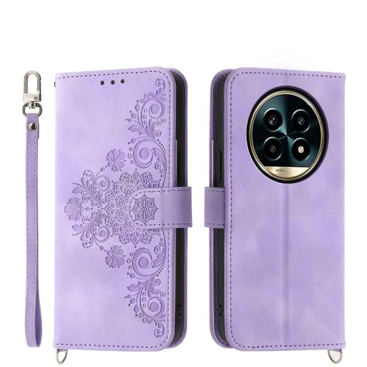 Custodia per telefono in pelle con portafoglio in rilievo con fiori al tatto, For Realme 14 Pro, For Realme C75 / Realme 14x, For Realme 13+, For Realme 13 Pro / 13 Pro+ Global