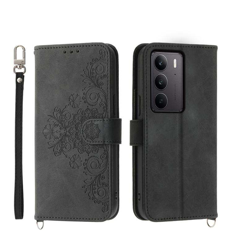 Custodia per telefono in pelle con portafoglio in rilievo con fiori al tatto, For Realme 14 Pro, For Realme C75 / Realme 14x, For Realme 13+, For Realme 13 Pro / 13 Pro+ Global