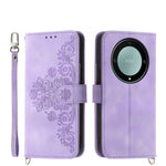 Custodia per telefono in pelle con portafoglio in rilievo con fiori al tatto, For Honor X9a