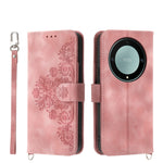 Custodia per telefono in pelle con portafoglio in rilievo con fiori al tatto, For Honor X9a