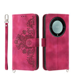 Custodia per telefono in pelle con portafoglio in rilievo con fiori al tatto, For Honor X9a