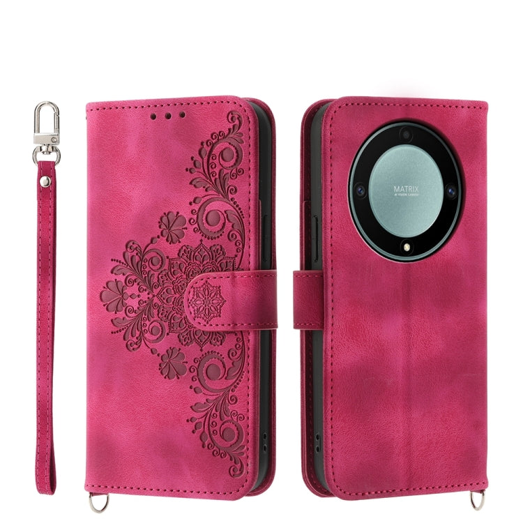 Custodia per telefono in pelle con portafoglio in rilievo con fiori al tatto, For Honor X9a