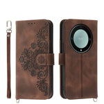 Custodia per telefono in pelle con portafoglio in rilievo con fiori al tatto, For Honor X9a