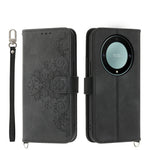 Custodia per telefono in pelle con portafoglio in rilievo con fiori al tatto, For Honor X9a