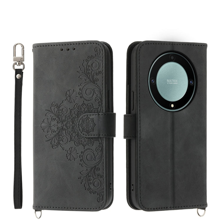 Custodia per telefono in pelle con portafoglio in rilievo con fiori al tatto, For Honor X9a