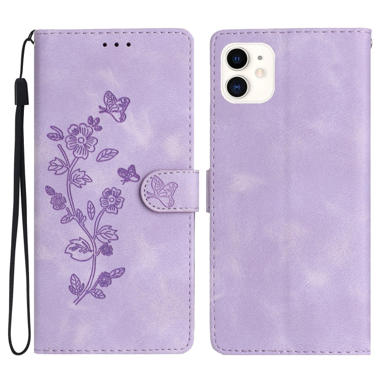 Custodia in pelle con motivo floreale per iPhone 12 e 11