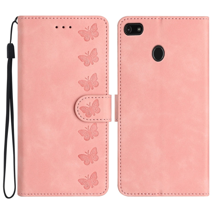 Custodia per telefono in pelle goffrata con sette farfalle, For Motorola One Action, For Motorola Moto E6 Play, For Motorola Moto G7 Power