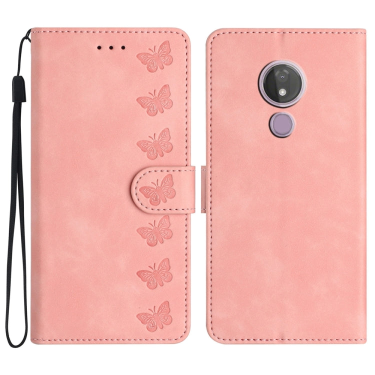 Custodia per telefono in pelle goffrata con sette farfalle, For Motorola One Action, For Motorola Moto E6 Play, For Motorola Moto G7 Power