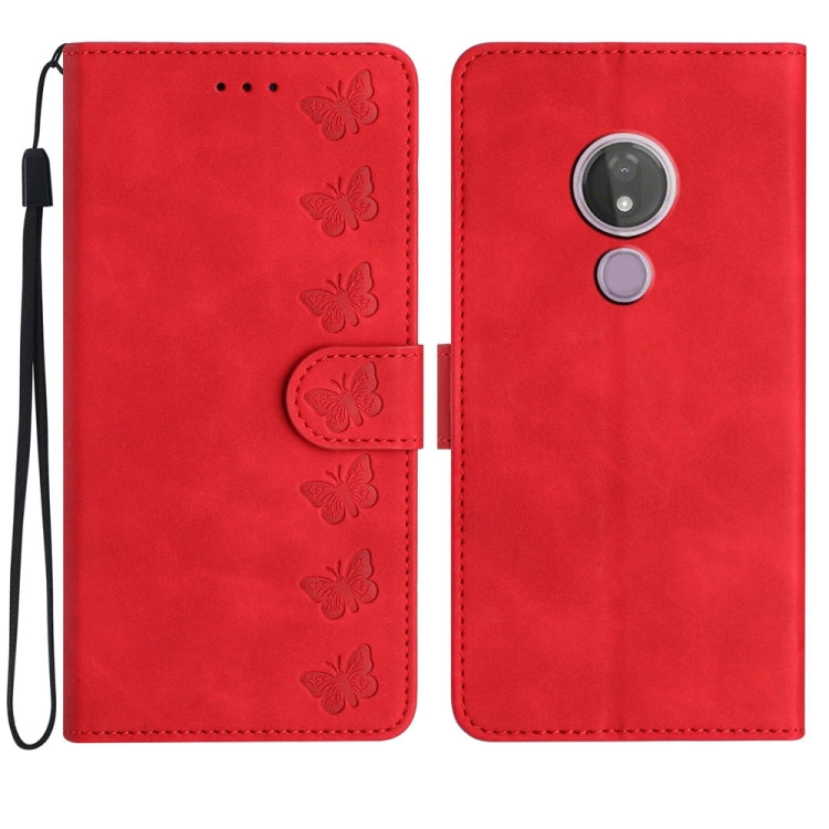 Custodia per telefono in pelle goffrata con sette farfalle, For Motorola One Action, For Motorola Moto E6 Play, For Motorola Moto G7 Power
