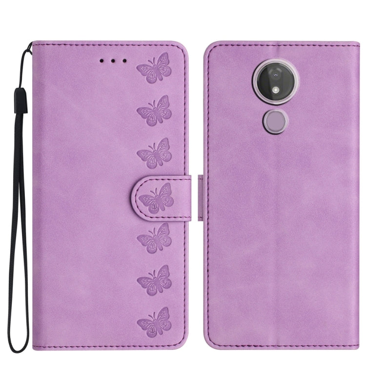 Custodia per telefono in pelle goffrata con sette farfalle, For Motorola One Action, For Motorola Moto E6 Play, For Motorola Moto G7 Power