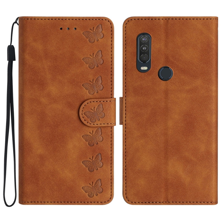 Custodia per telefono in pelle goffrata con sette farfalle, For Motorola One Action, For Motorola Moto E6 Play, For Motorola Moto G7 Power