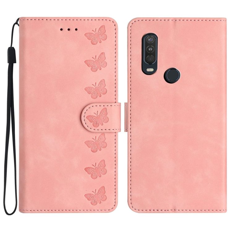 Custodia per telefono in pelle goffrata con sette farfalle, For Motorola One Action, For Motorola Moto E6 Play, For Motorola Moto G7 Power