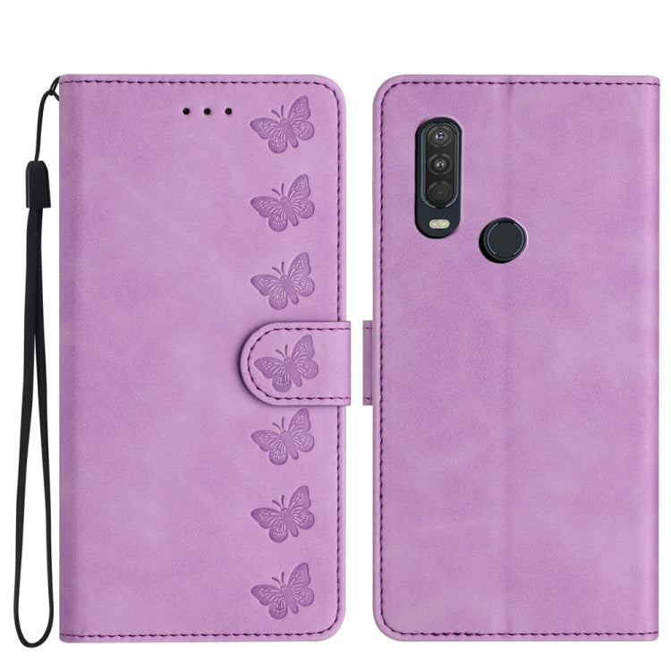 Custodia per telefono in pelle goffrata con sette farfalle, For Motorola One Action, For Motorola Moto E6 Play, For Motorola Moto G7 Power