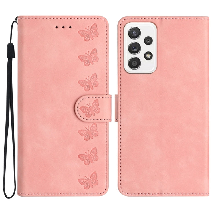 Custodia per telefono in pelle goffrata con sette farfalle, For Samsung Galaxy A52 5G, For Samsung Galaxy A53, For Samsung Galaxy A54, For Samsung Galaxy A70