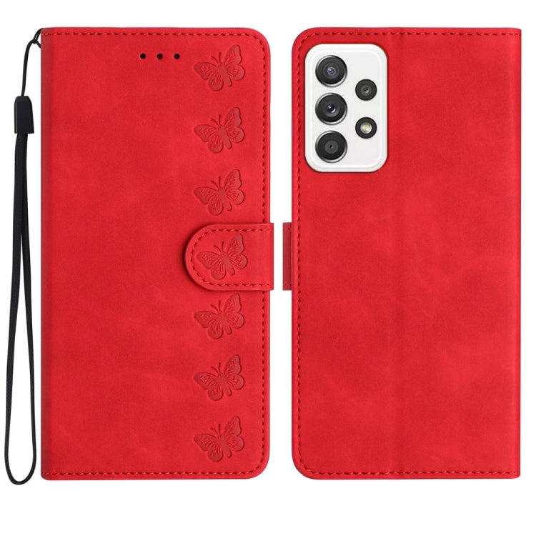 Custodia per telefono in pelle goffrata con sette farfalle, For Samsung Galaxy A71, For Samsung Galaxy A72 5G, For Samsung Galaxy A73 5G, For Samsung Galaxy M23