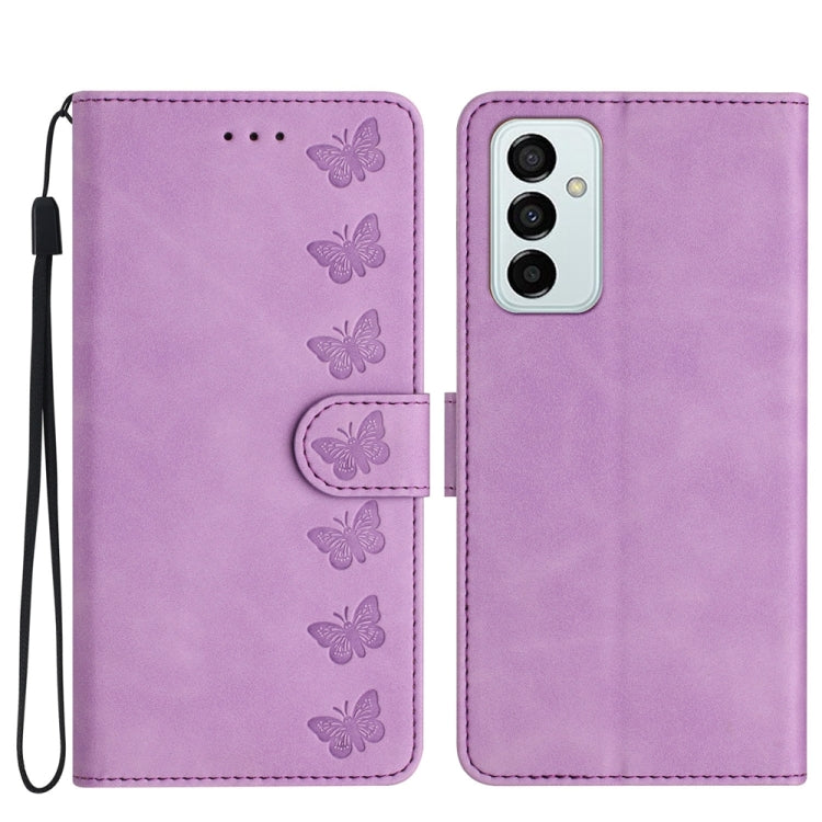 Custodia per telefono in pelle goffrata con sette farfalle, For Samsung Galaxy M32, For Samsung Galaxy M52 5G, For Samsung Galaxy M53