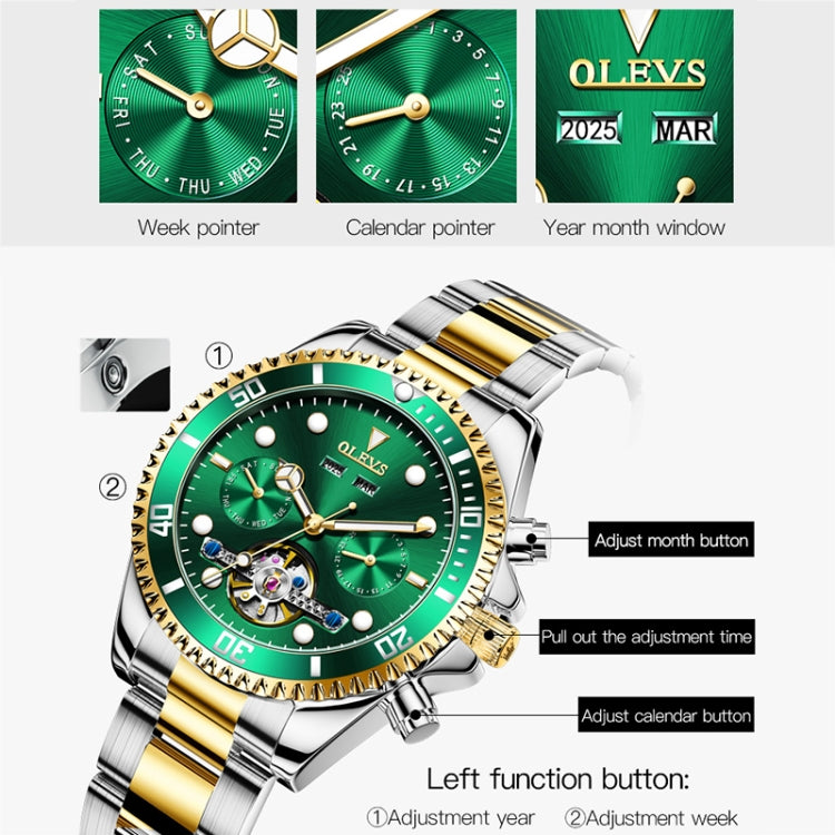 Orologio meccanico impermeabile multifunzionale da uomo OLEVS 6605