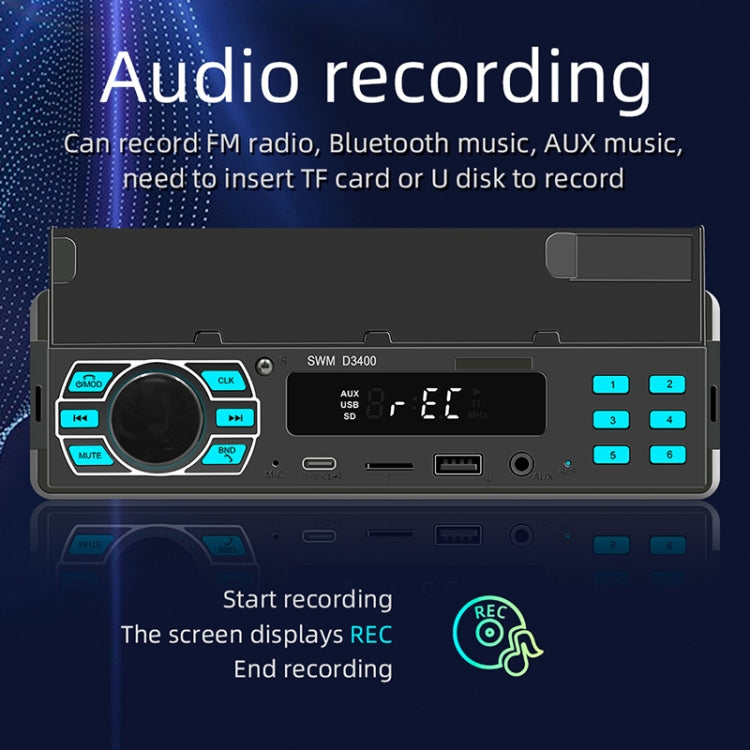SWM D3400 Supporto per lettore MP3 Bluetooth per auto Assistente vocale intelligente / FM