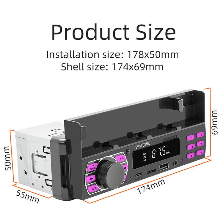 SWM D3400 Supporto per lettore MP3 Bluetooth per auto Assistente vocale intelligente / FM