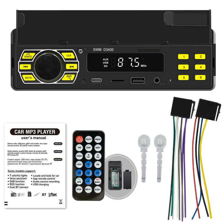 SWM D3400 Supporto per lettore MP3 Bluetooth per auto Assistente vocale intelligente / FM