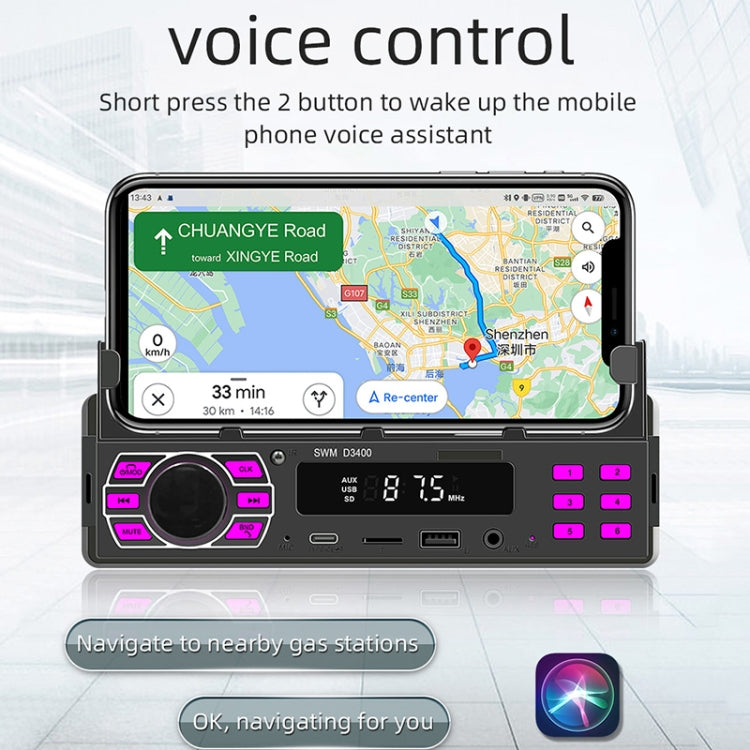 SWM D3400 Supporto per lettore MP3 Bluetooth per auto Assistente vocale intelligente / FM