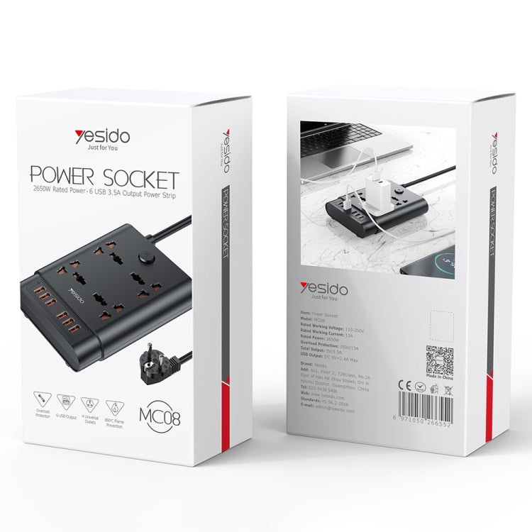 Yesido MC-08 4 porte + 6 porte USB Presa multifunzionale ad alta potenza da 2650 W, MC-09