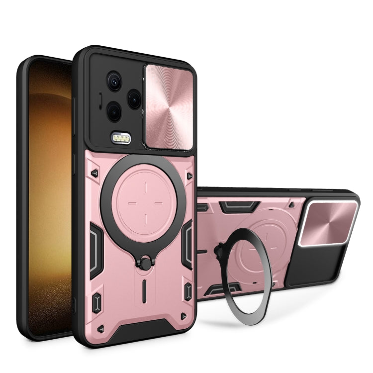 Custodia per telefono con supporto magnetico per camshield scorrevole con texture CD, For Infinix Note 12 4G